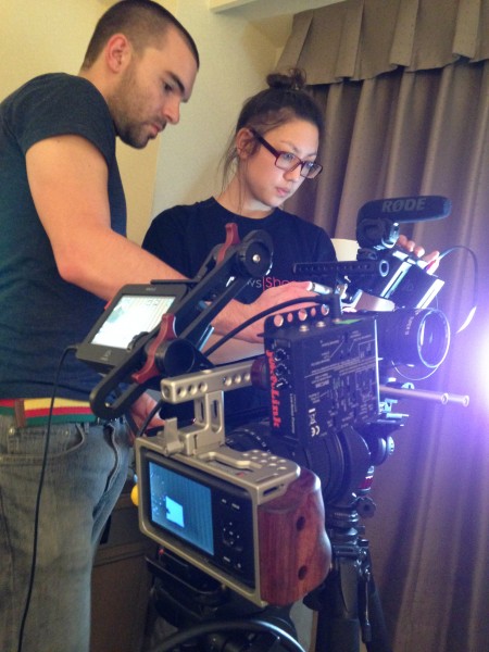 The Newsshooter crew setting up their Movcam caged BMPCCs for Inter BEE