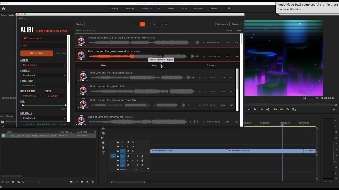 ALIBI Music extension for Adobe Premiere Pro Newsshooter