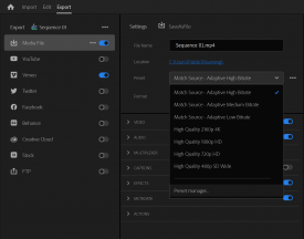 Premiere Pro Beta New Export Preset Dropdown