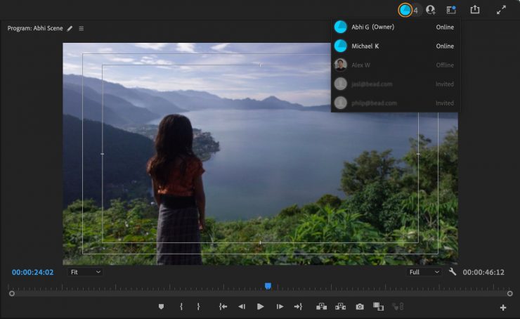 Premiere Pro Collaborative Editing Header Bar