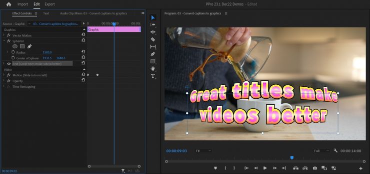 Premiere Pro Update Captions to Graphics Effects Controls