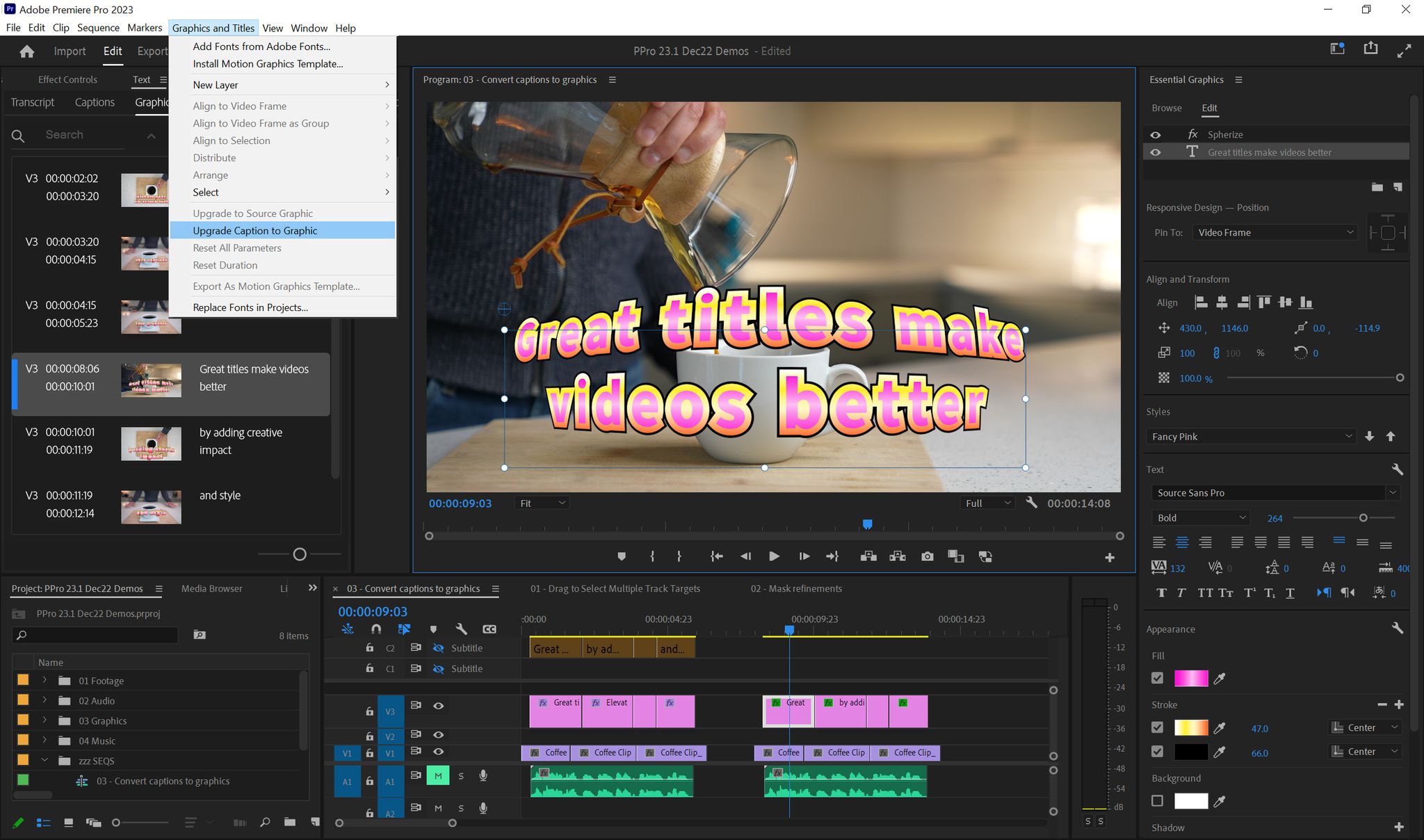 Premiere Pro Update Captions to Graphics Newsshooter